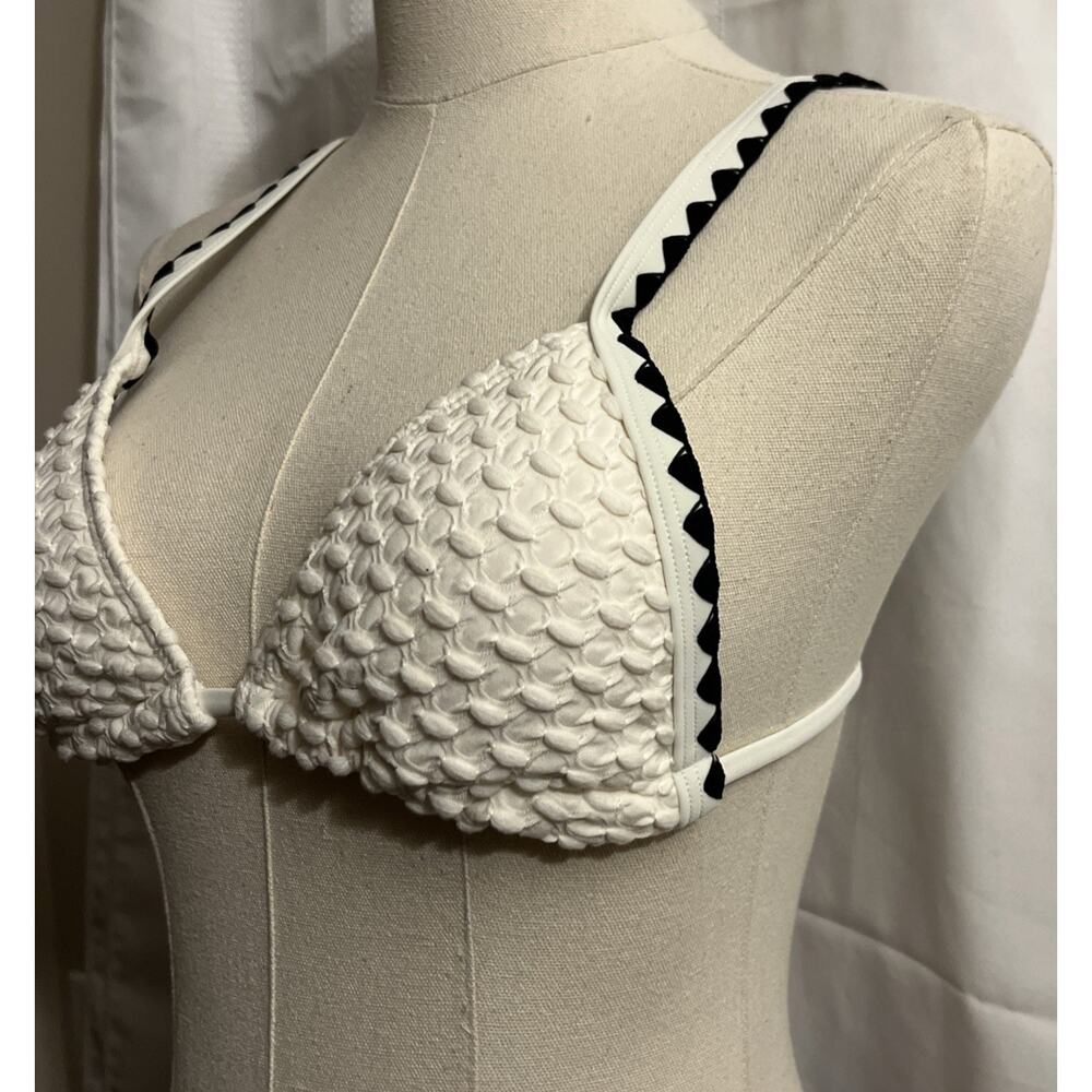 SHENHE Women's Triangle Bikini Top Sexy Tie Back ,White/Black Trim ,Size X-Small